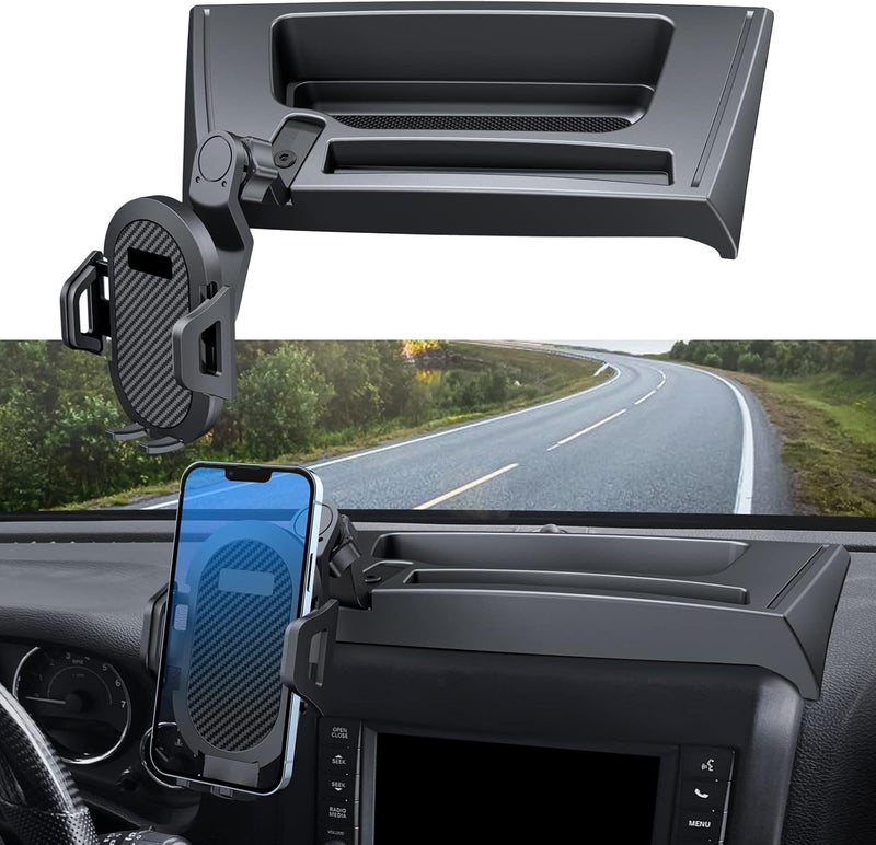 DIAMOOKY Upgraded Phone Mount for Jeep Wrangler JK JKU 2018 2017 2016 2015 2014 2013 2012 2011, Dash Multi-Mount Phone Holder Kit w/Storage Tray Interior Accessories - Image 1